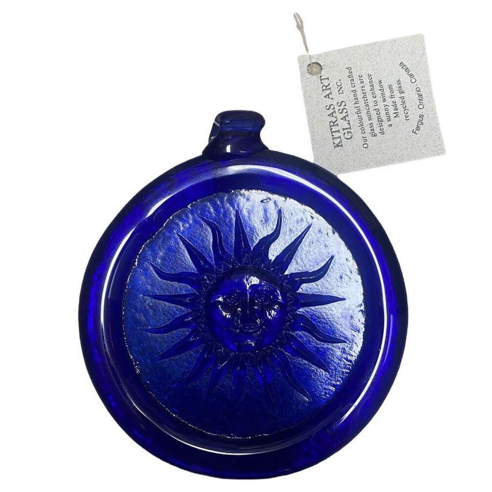Kitras Art Glass Amber Sun Suncatcher Blue‎